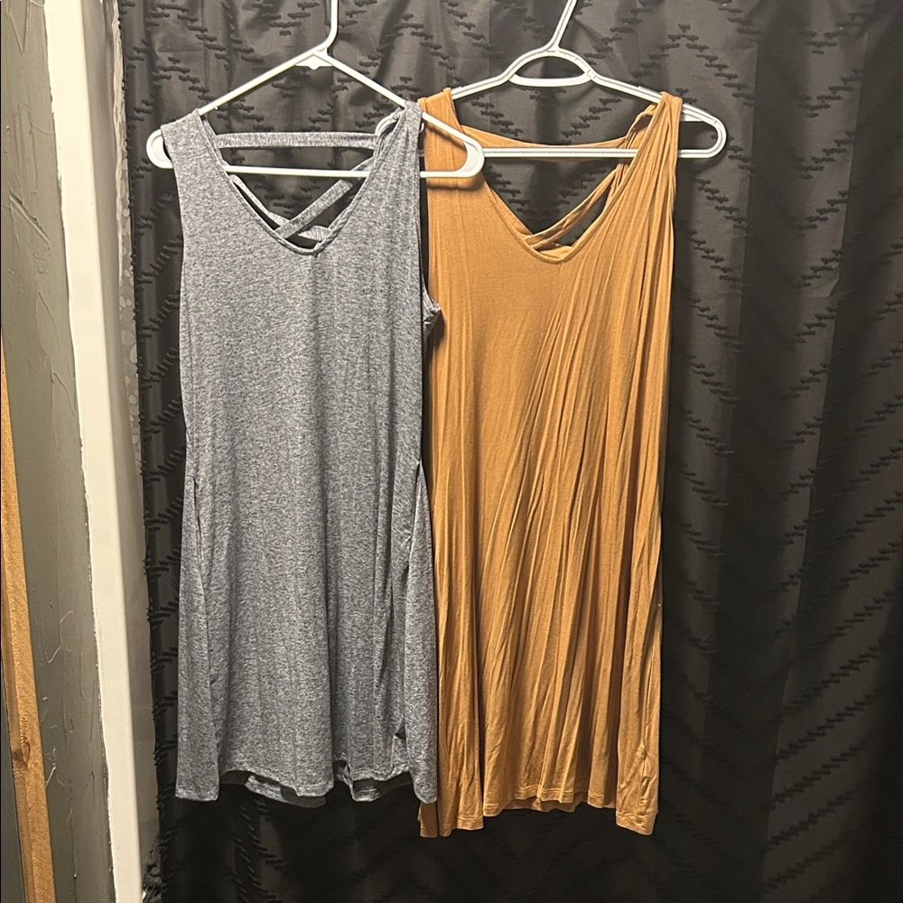 Gray and Mustard Sleeveless Dresses